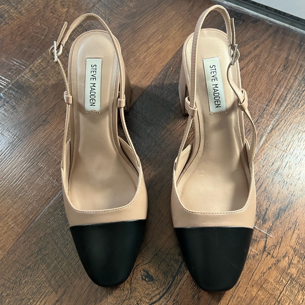 Steve Madden Nude and Black Slingback Heels
